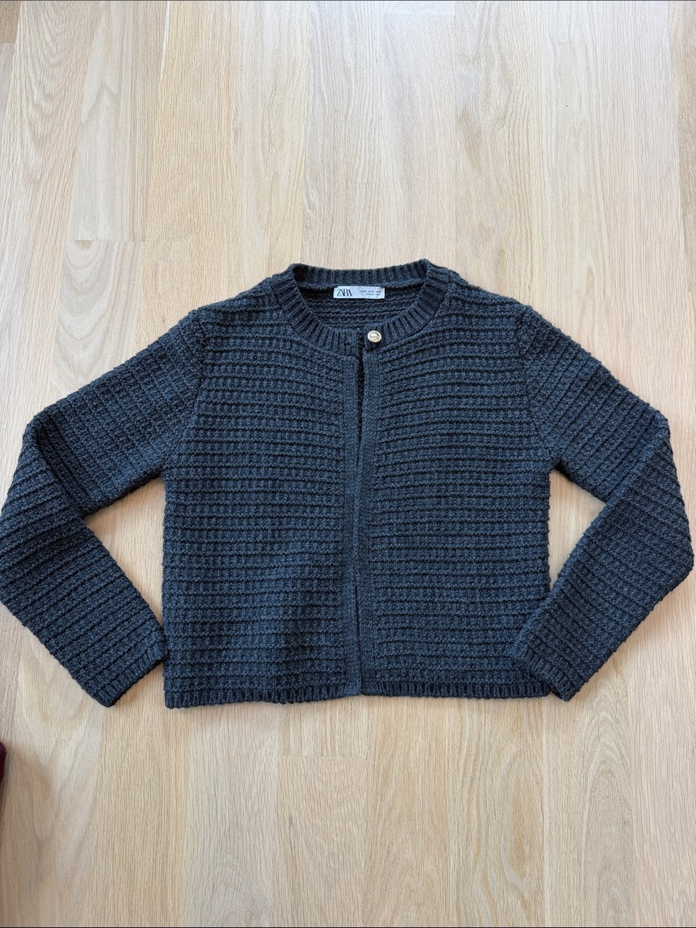 Zara Charcoal Textured Zip Cardigan with Gold Button - Picture 1 of 3